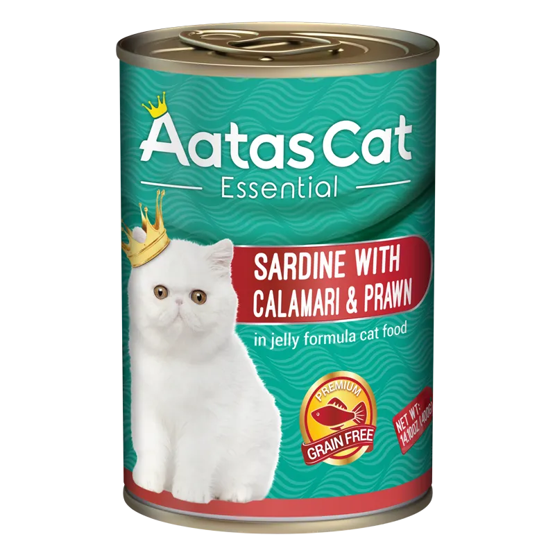 Aatas Cat Essential Sardine with Calamari & Prawn in Jelly Formula 400g