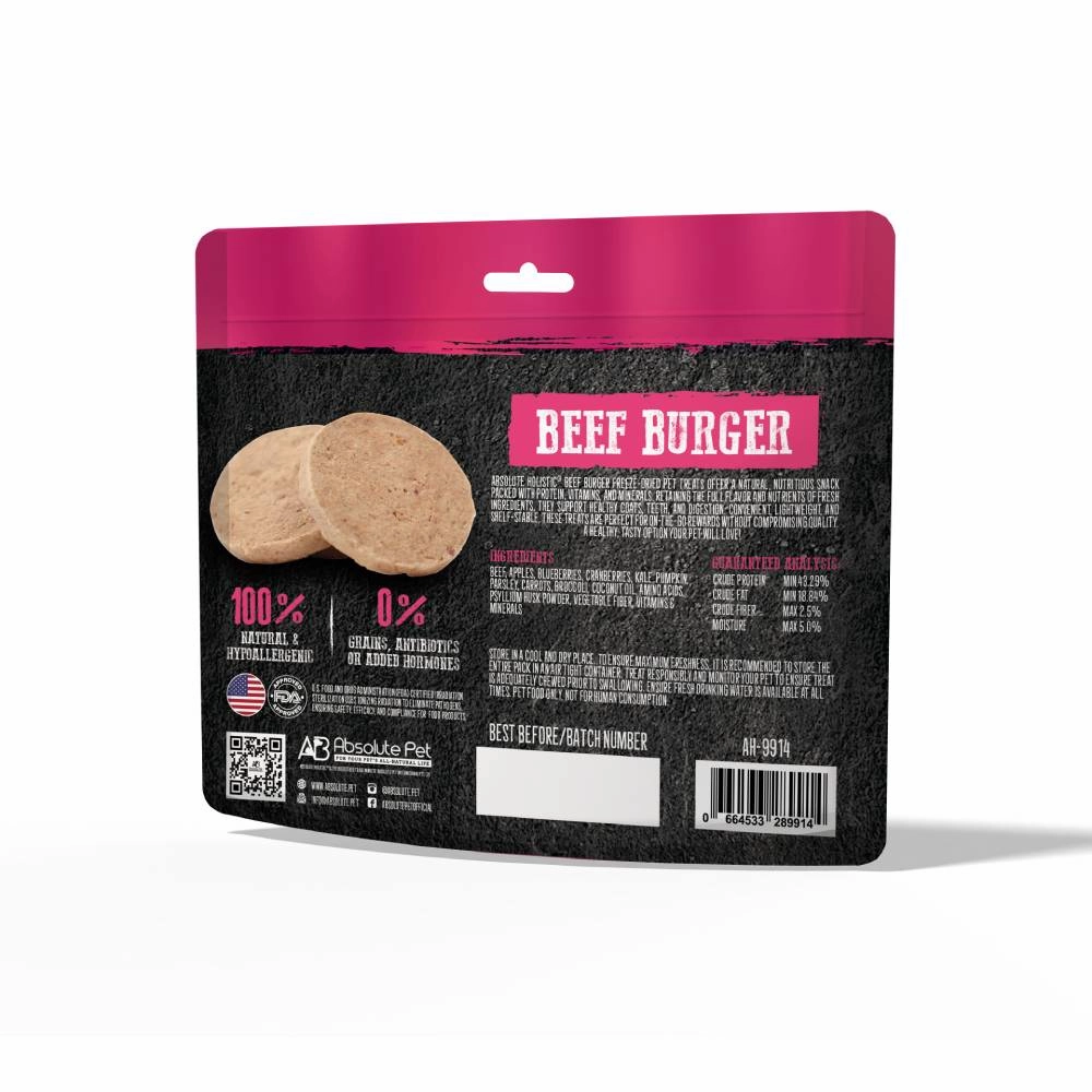 Absolute Holistic Dogs & Cats Freeze Dried Raw Treats Beef Burger 80g