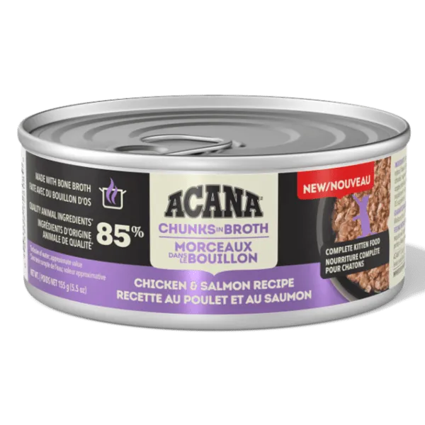 ACANA Chunks in Broth Chicken & Salmon Kitten Recipe Canned Cat Food, 5.5oz