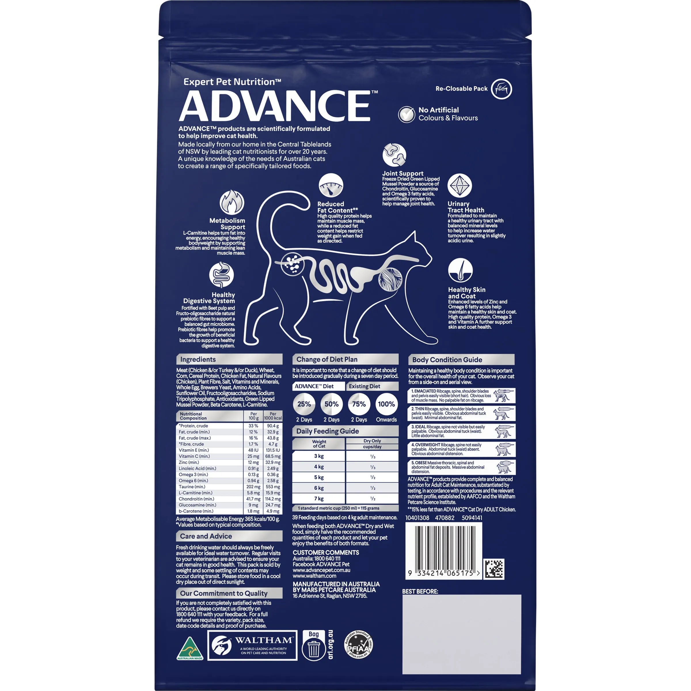 Advance Dry Cat Adult Healthy Weight Chicken 1.5kg