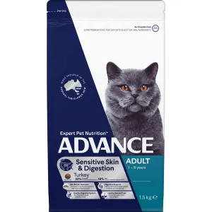 Advance Dry Cat Adult Sensitive Skin and Digestion Turkey 1.5kg