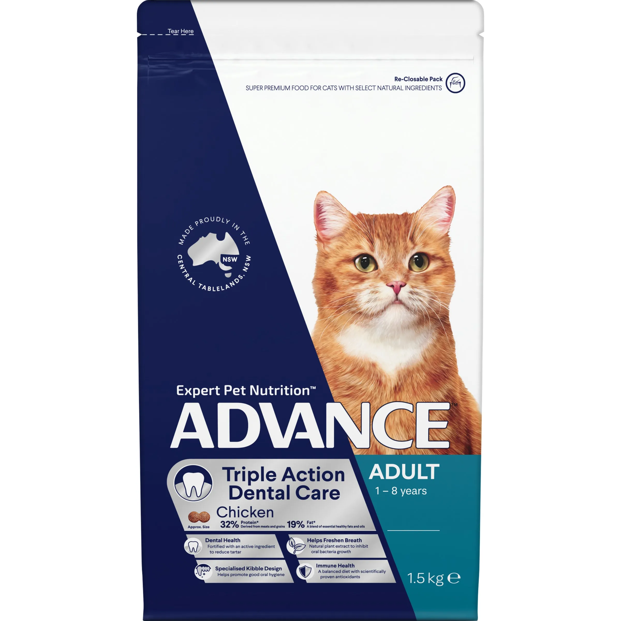 Advance Dry Cat Adult Triple Action Dental Chicken 1.5kg