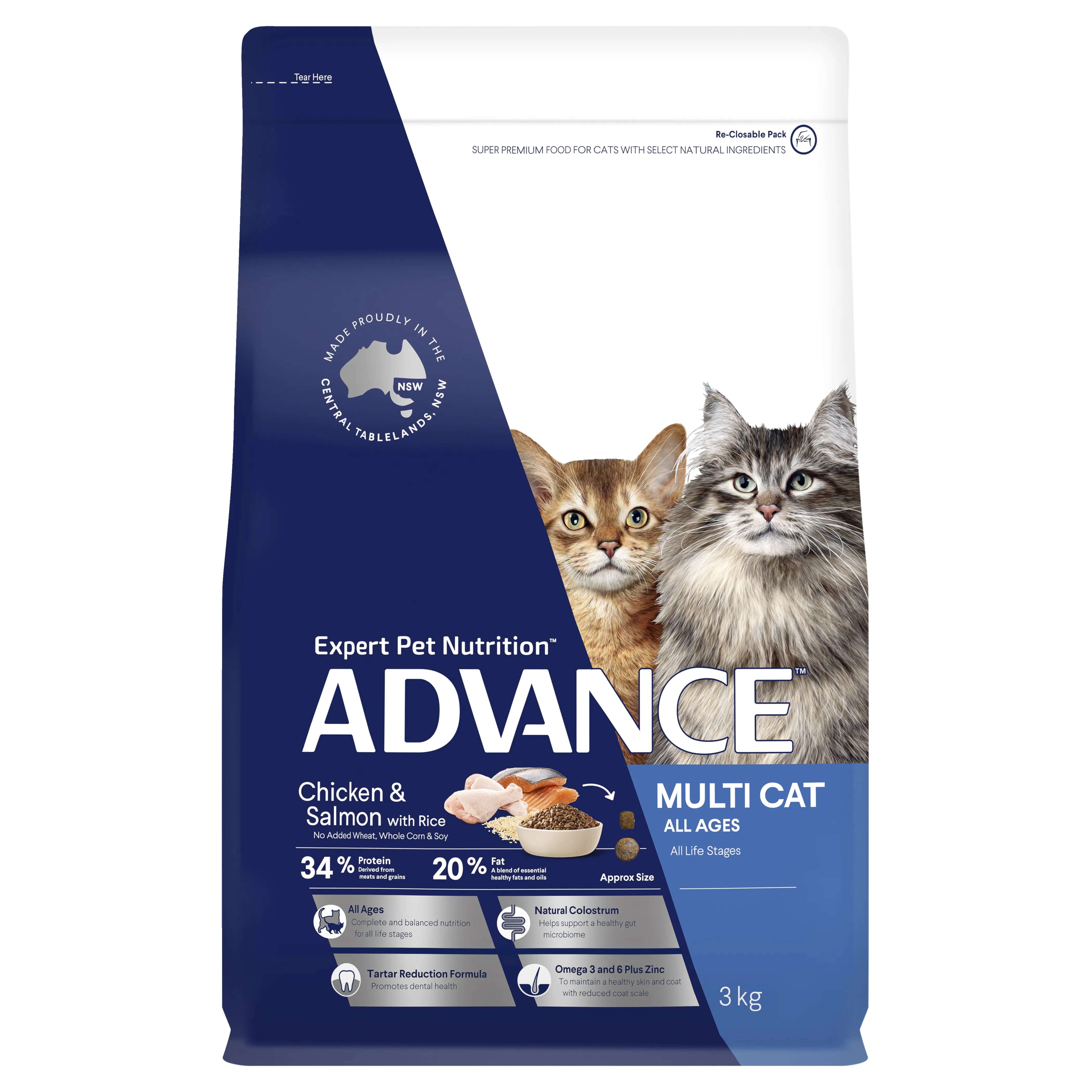 ADVANCE - Multi Cat Chicken & Salmon with Rice Dry Cat Food (3kg)