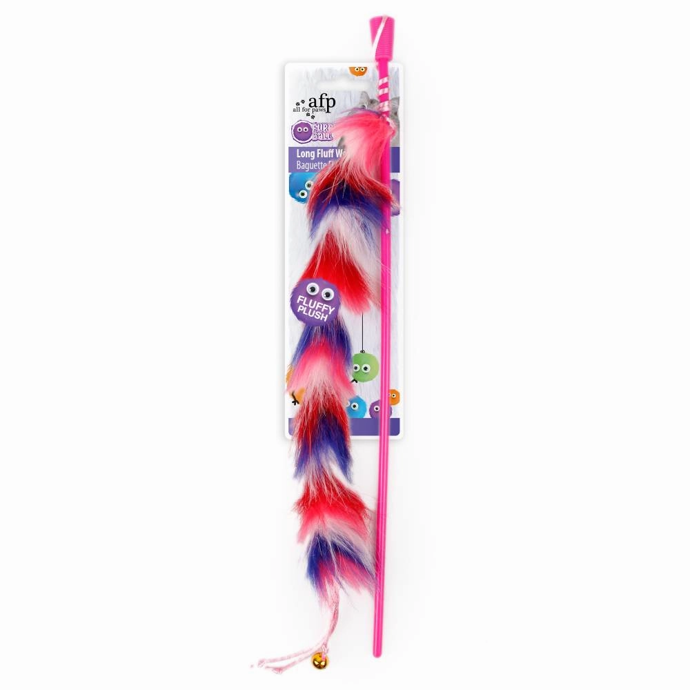 All For Paws Furry Ball Long Fluff Wand Red