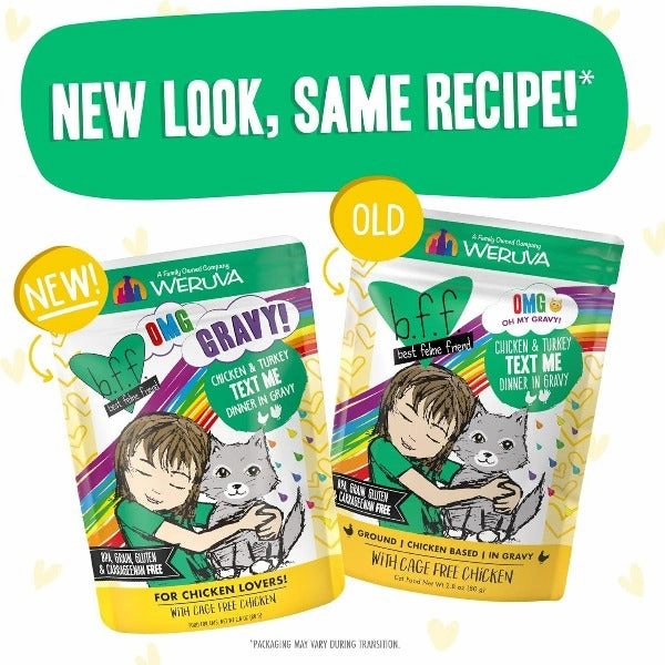 B.F.F. Text Me Chicken & Turkey Dinner in Gravy Pouch Cat Food; 12 Pack (SPECIAL ORDER ITEM)
