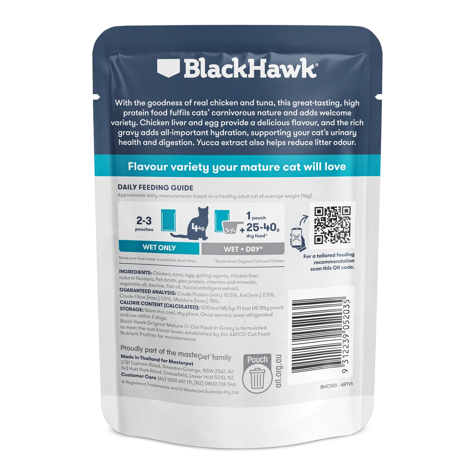 Black Hawk Original Cat Food Pouch Adult Mature 7  Chicken & Tuna in Gravy