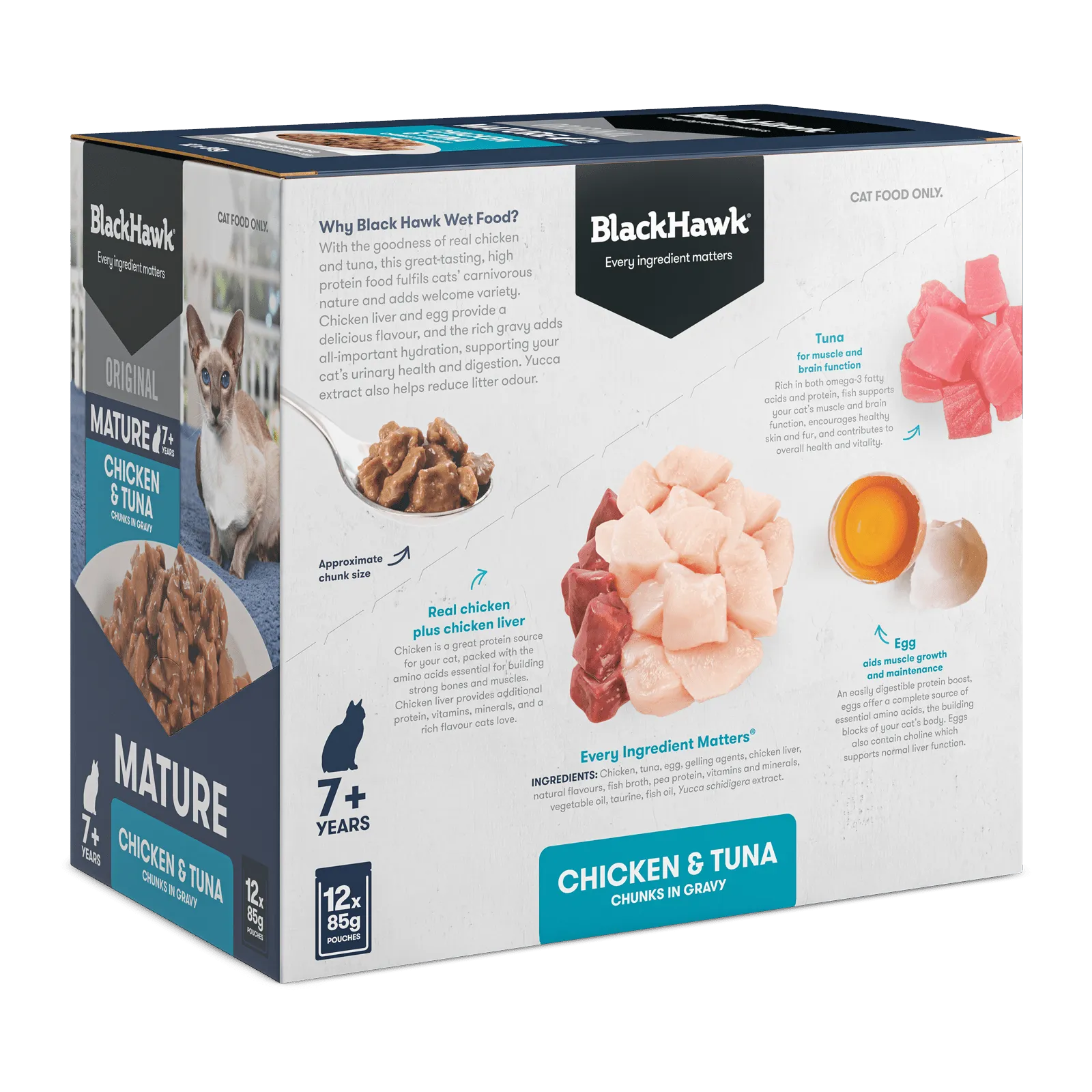 Black Hawk Original Cat Food Pouch Adult Mature 7  Chicken & Tuna in Gravy
