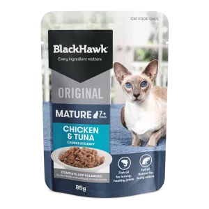 Black Hawk Original Cat Food Pouch Adult Mature 7  Chicken & Tuna in Gravy
