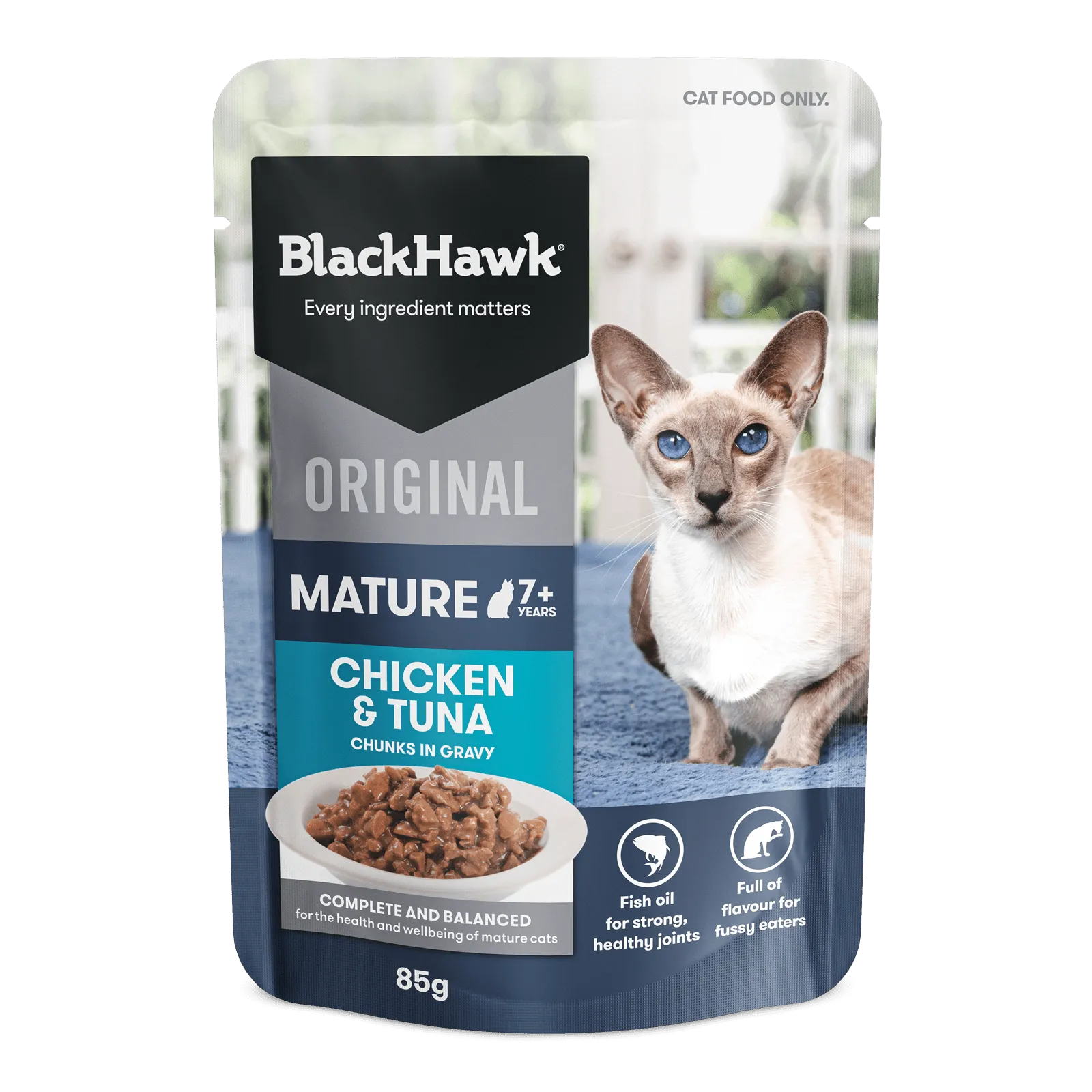 Black Hawk Original Cat Food Pouch Adult Mature 7  Chicken & Tuna in Gravy
