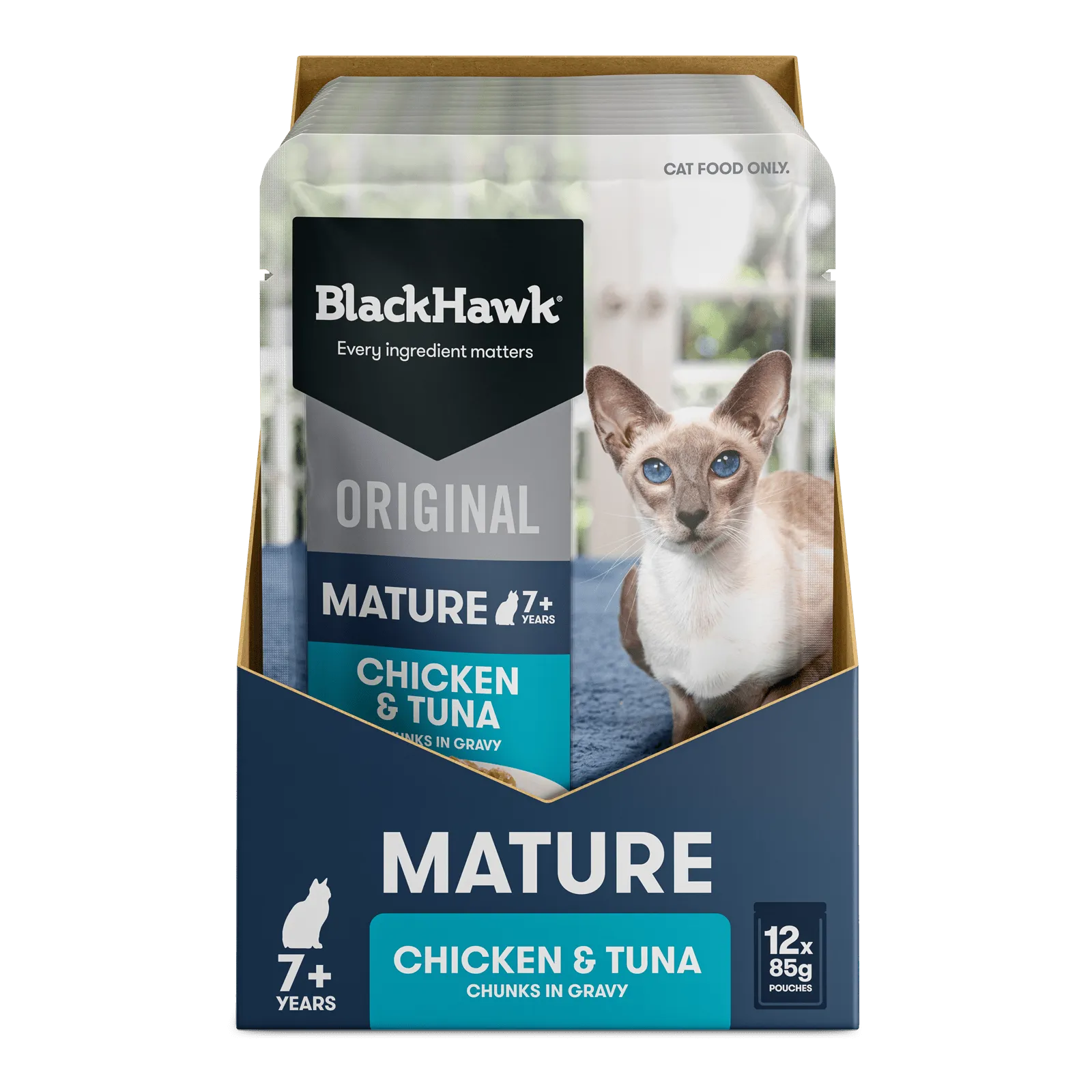 Black Hawk Original Cat Food Pouch Adult Mature 7  Chicken & Tuna in Gravy