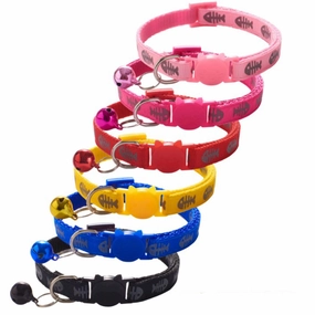 Cat Collar Reflective Fish Bone Black 1cm x 19-32cm