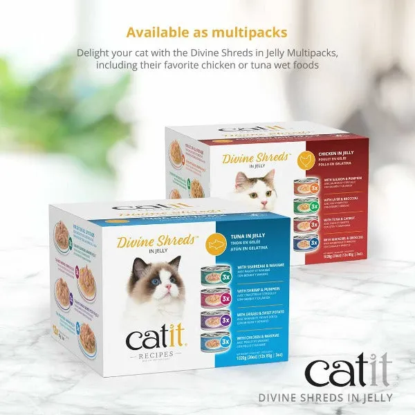 Catit Divine Shreds Chicken with Salmon & Pumpkin in Jelly Canned Cat Food Topper 4-Pack