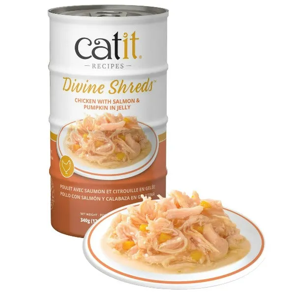 Catit Divine Shreds Chicken with Salmon & Pumpkin in Jelly Canned Cat Food Topper 4-Pack