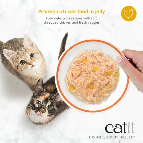 Catit Divine Shreds Chicken with Salmon & Pumpkin in Jelly Canned Cat Food Topper 4-Pack