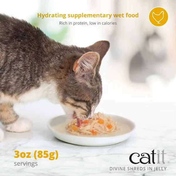 Catit Divine Shreds Chicken with Salmon & Pumpkin in Jelly Canned Cat Food Topper 4-Pack