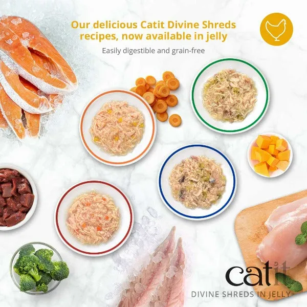 Catit Divine Shreds Chicken with Salmon & Pumpkin in Jelly Canned Cat Food Topper 4-Pack