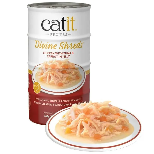 Catit Divine Shreds Chicken with Tuna & Carrot in Jelly Canned Cat Food Topper 4-Pack