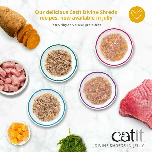 Catit Divine Shreds Tuna with Shirasu & Sweet Potato in Jelly Canned Cat Food Topper 4-Pack