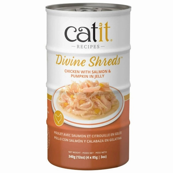 Catit Divine Shreds Chicken with Salmon & Pumpkin in Jelly Canned Cat Food Topper 4-Pack