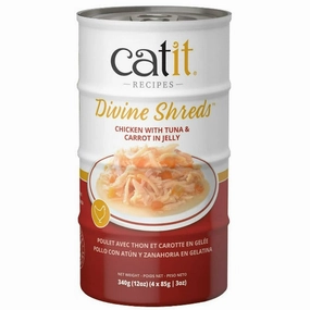 Catit Divine Shreds Chicken with Tuna & Carrot in Jelly Canned Cat Food Topper 4-Pack