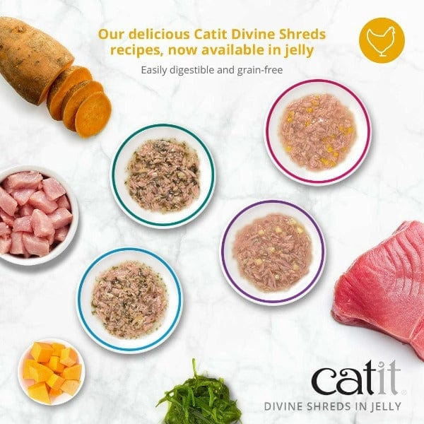 Catit Divine Shreds Tuna with Chicken & Wakame in Jelly Canned Cat Food Topper 4-Pack