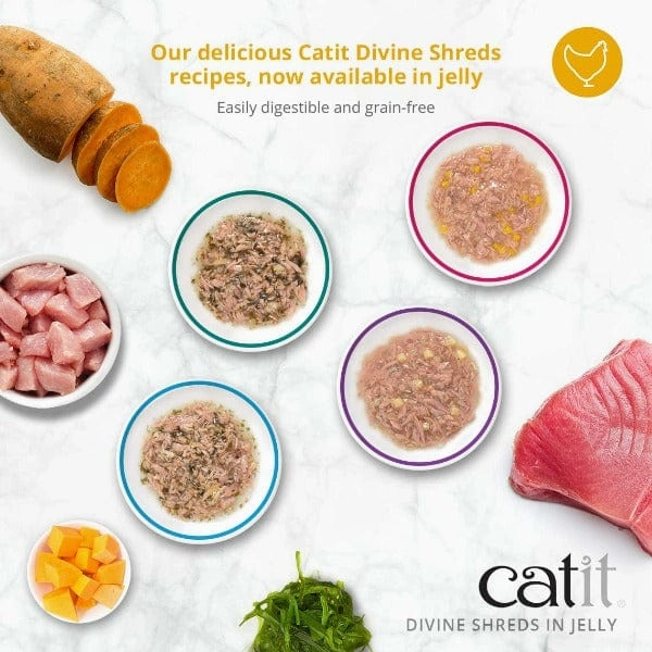 Catit Divine Shreds Tuna with Shirasu & Sweet Potato in Jelly Canned Cat Food Topper 4-Pack