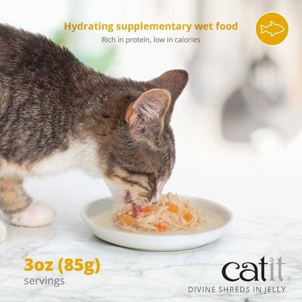 Catit Divine Shreds Tuna with Shirasu & Sweet Potato in Jelly Canned Cat Food Topper 4-Pack