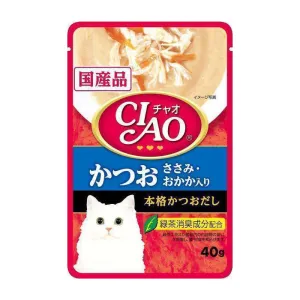 Ciao Cat Creamy Soup Pouch - Tuna Katsuo & Chicken Fillet Topping Dried Bonito 40g (IC204)