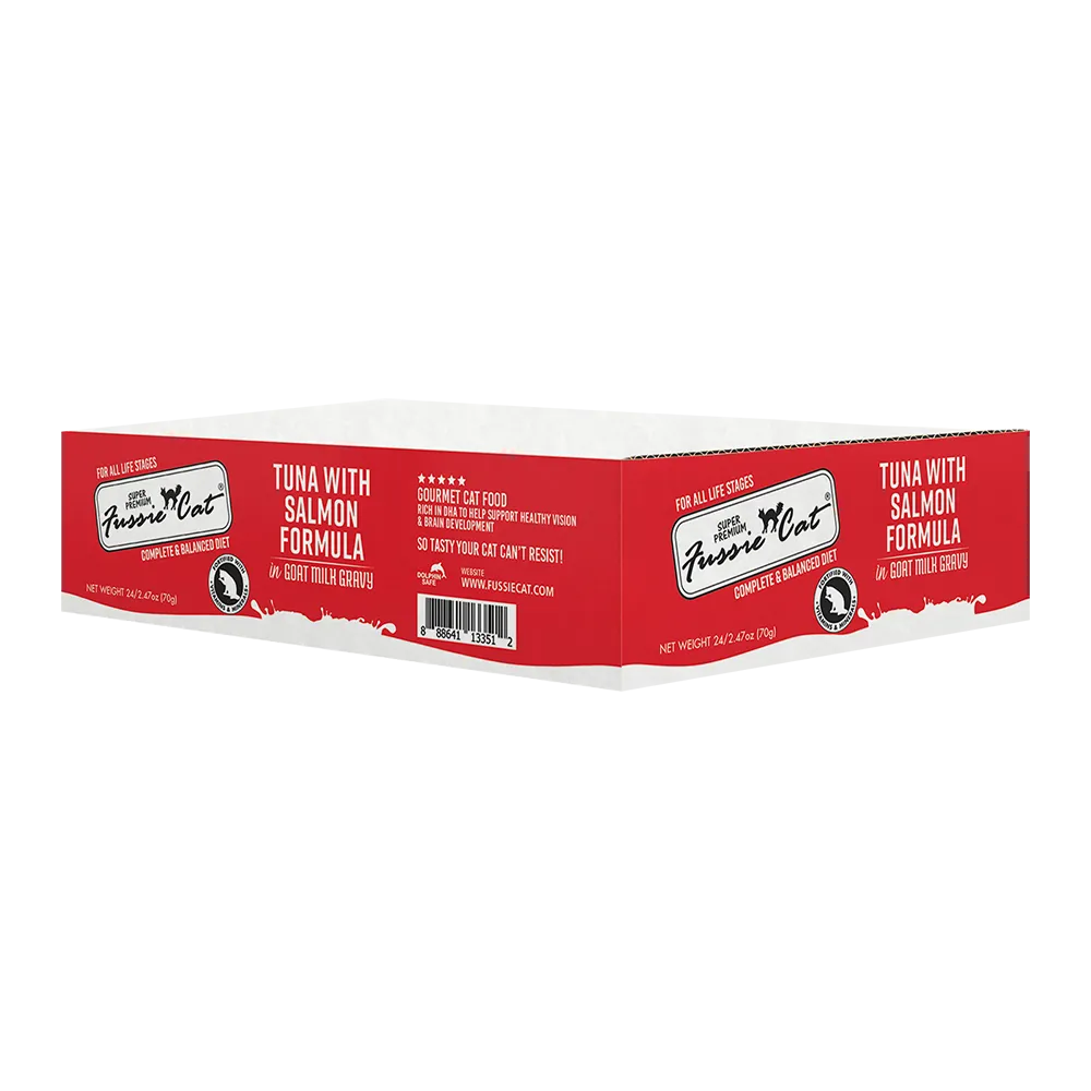 Fussie Cat Goat Milk Tuna with Salmon in Gravy 70g