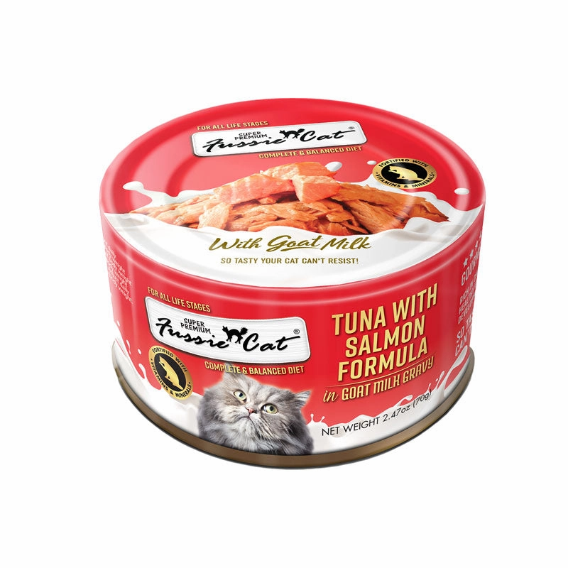 FUSSIE CAT Tuna with Salmon Formula in Goat Milk Gravy for Cats