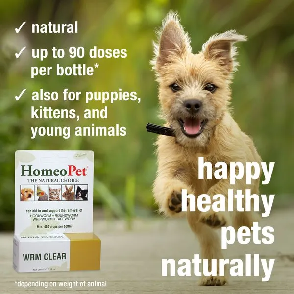 HomeoPet WRM Clear Dewormer for Hookworms, Roundworms, Tapeworms & Whipworms for Dogs & Cats