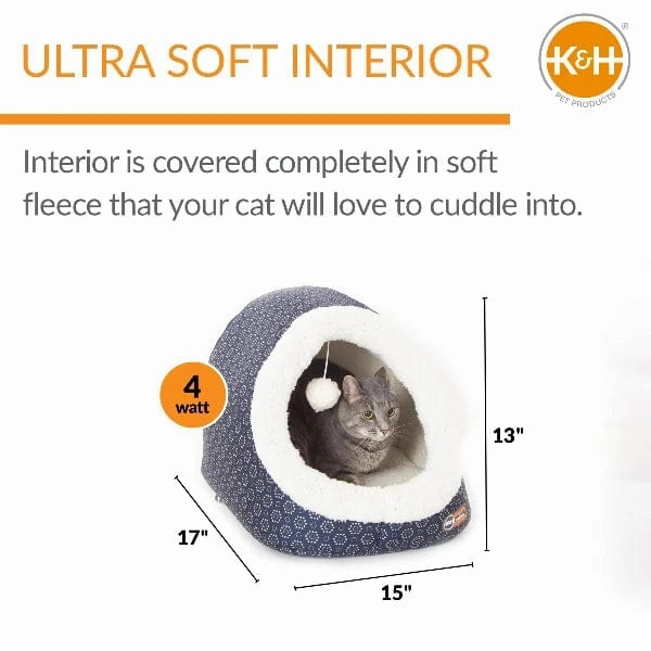 K&H Thermo-Pet Cave Heated Cat Bed; Grey
