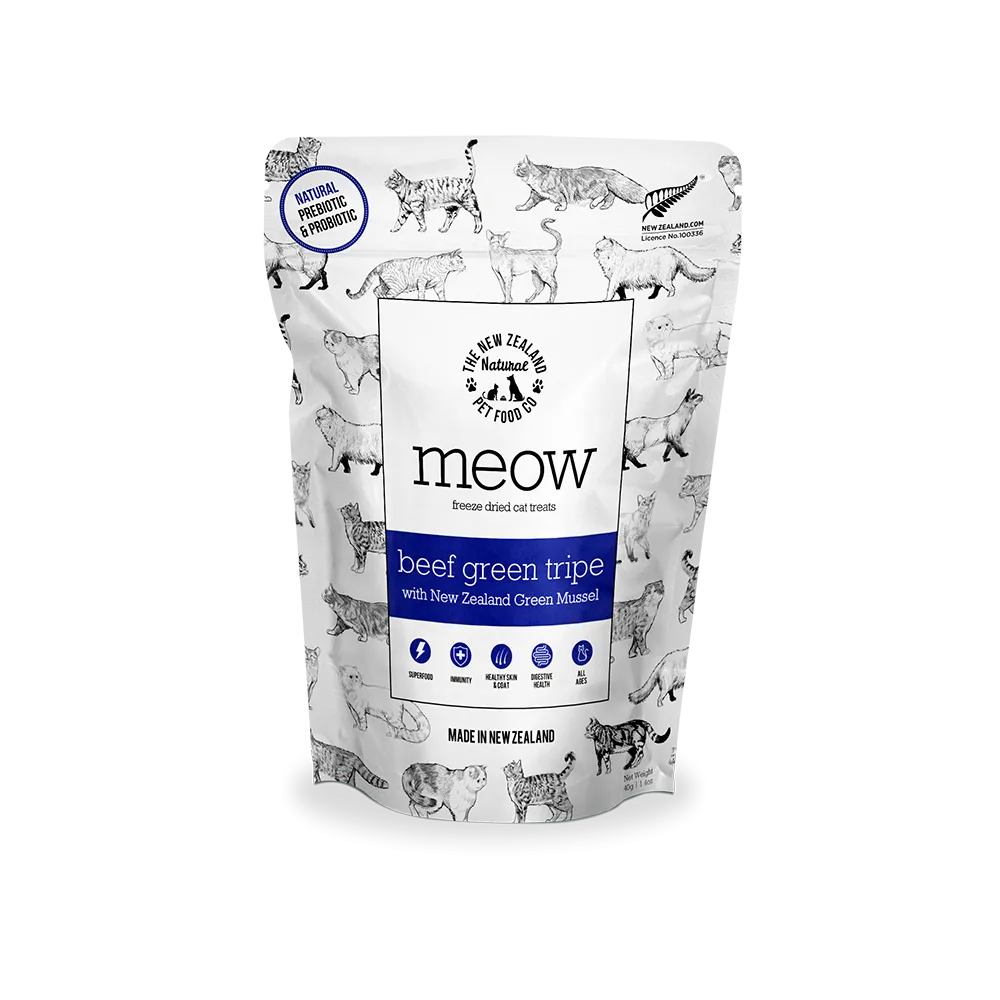 Meow Freeze-Dried Cat Treats Beef Green Tripe with NZ Green Mussel 40g