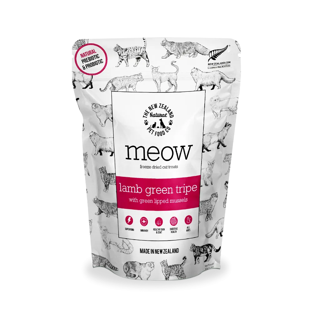 Meow Freeze-Dried Cat Treats Lamb Green Tripe with NZ Green Mussel 40g