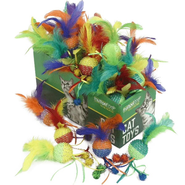 Multipet Mesh Ball with Feathers Cat Toy