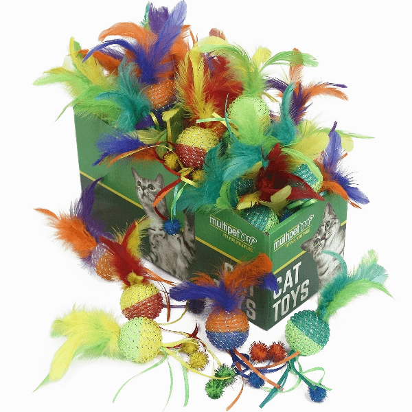 Multipet Mesh Ball with Feathers Cat Toy