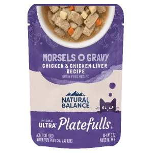 Natural Balance Platefulls Chicken & Chicken Liver Recipe Morsels in Gravy Cat Food Pouch