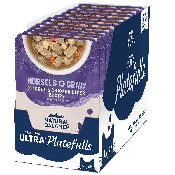 Natural Balance Platefulls Chicken & Chicken Liver Recipe Morsels in Gravy Cat Food Pouch