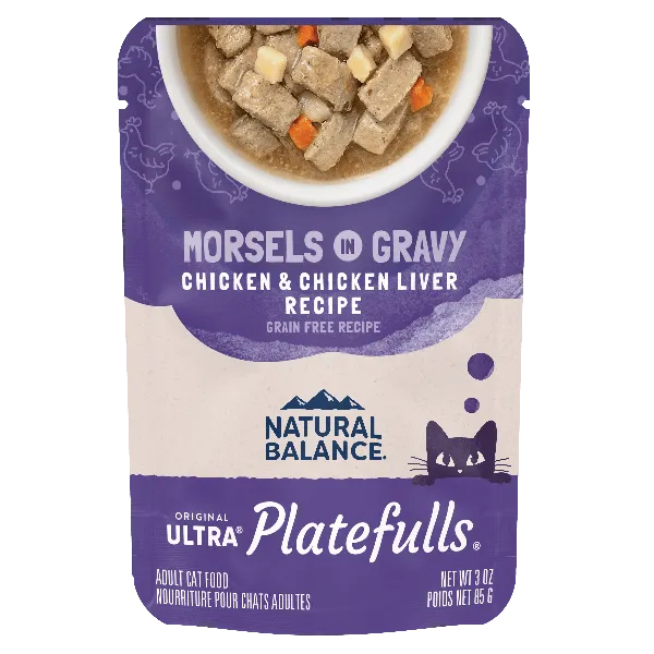 Natural Balance Platefulls Chicken & Chicken Liver Recipe Morsels in Gravy Cat Food Pouch