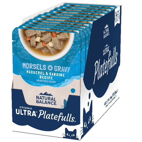 Natural Balance Platefulls Mackerel & Sardine Recipe Morsels in Gravy Cat Food Pouch