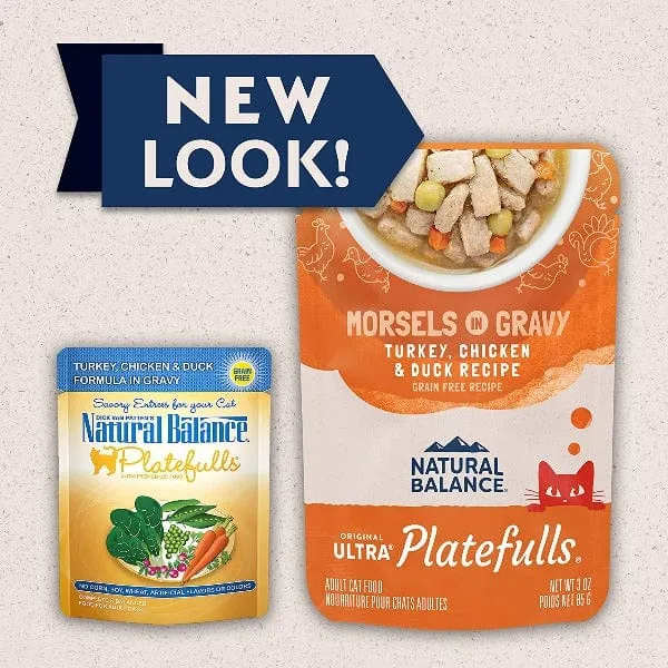 Natural Balance Platefulls Turkey, Chicken & Duck Recipe Morsels in Gravy Cat Food Pouch