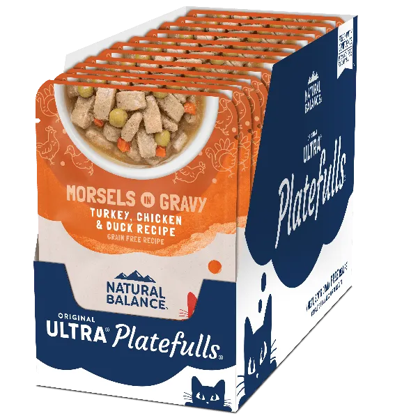 Natural Balance Platefulls Turkey, Chicken & Duck Recipe Morsels in Gravy Cat Food Pouch
