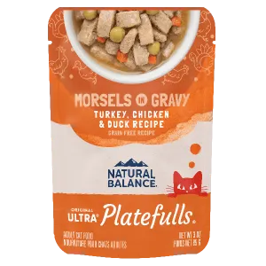 Natural Balance Platefulls Turkey, Chicken & Duck Recipe Morsels in Gravy Cat Food Pouch