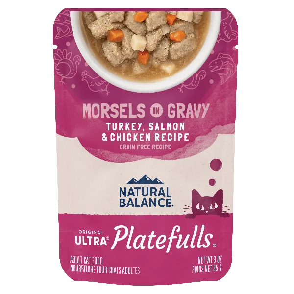 Natural Balance Platefulls Turkey, Salmon & Chicken Recipe Morsels in Gravy Soft Cat Food Pouch