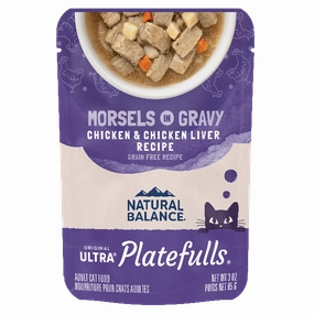 Natural Balance Platefulls Chicken & Chicken Liver Recipe Morsels in Gravy Cat Food Pouch