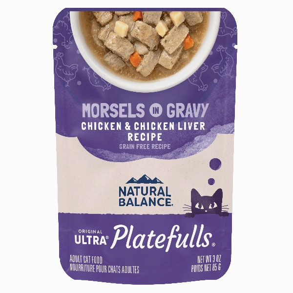 Natural Balance Platefulls Chicken & Chicken Liver Recipe Morsels in Gravy Cat Food Pouch