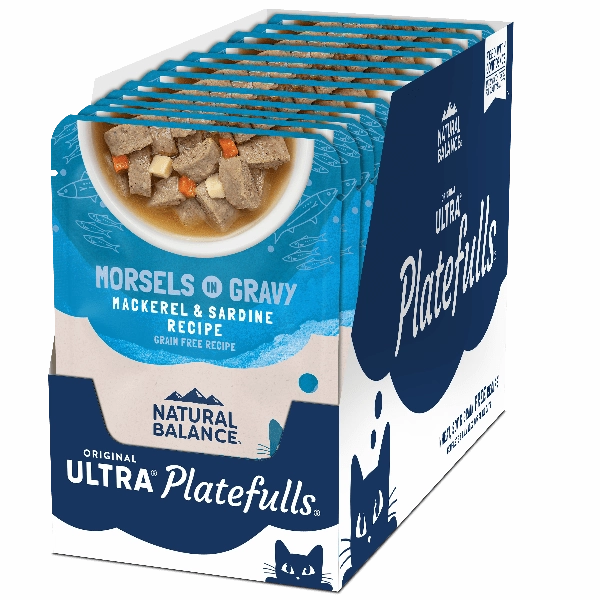 Natural Balance Platefulls Mackerel & Sardine Recipe Morsels in Gravy Cat Food Pouch