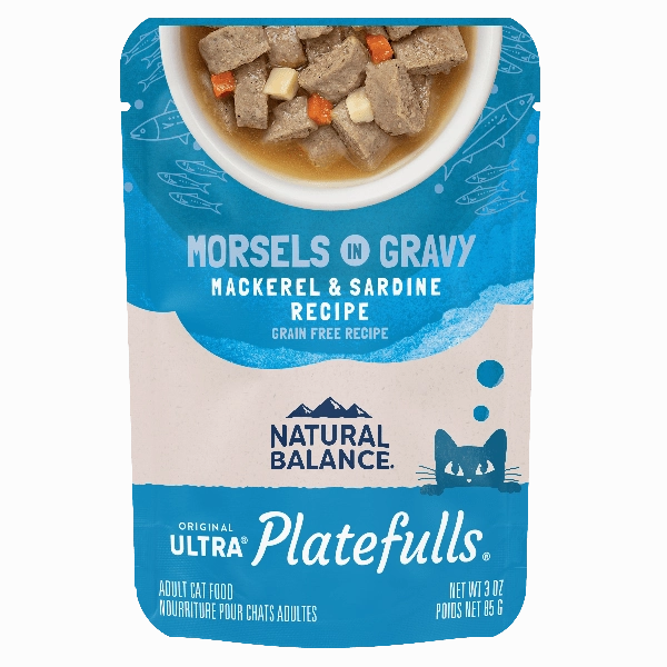 Natural Balance Platefulls Mackerel & Sardine Recipe Morsels in Gravy Cat Food Pouch