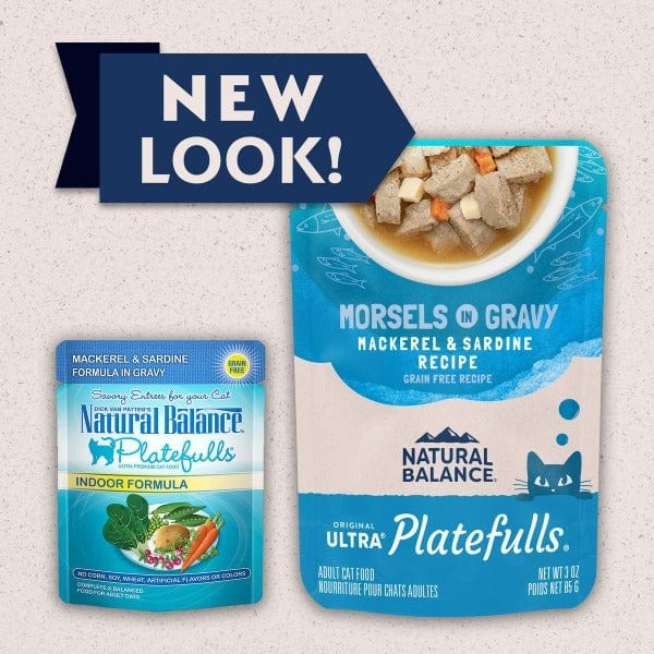 Natural Balance Platefulls Mackerel & Sardine Recipe Morsels in Gravy Cat Food Pouch