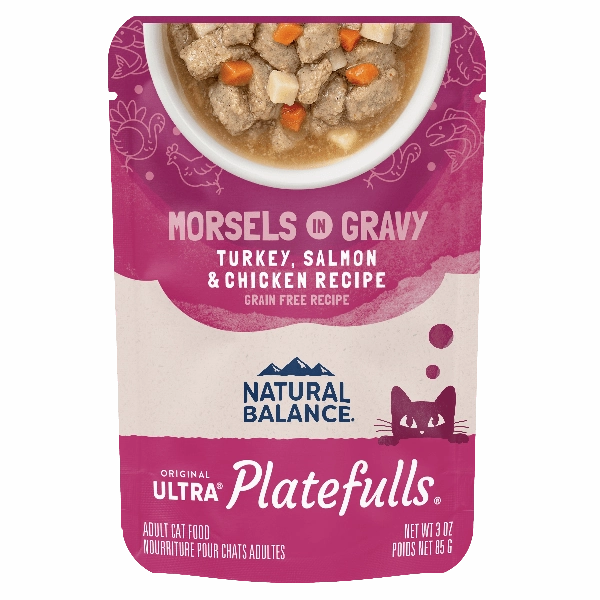 Natural Balance Platefulls Turkey, Salmon & Chicken Recipe Morsels in Gravy Soft Cat Food Pouch